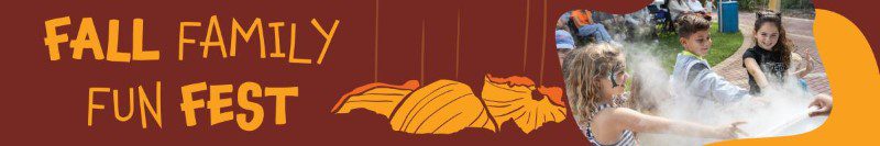 Halloween events in South Florida- Banner for Cox Science Center Fall Family Fun Fest with kids doing water play