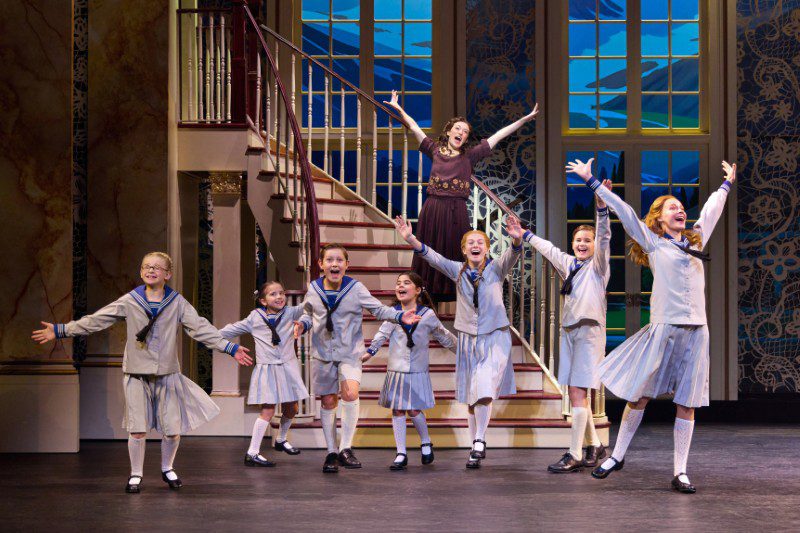 5 Cayleigh Capaldi (Maria Rainer) with the von Trapp Children (l to r) Haddie Mac (Brigitta), Luciana VanDette (Gretl), Benjamin Stasiek (Kurt), Ruby Caramore (Marta), Ava Davis (Louisa), Eli Vander Griend (Friedri